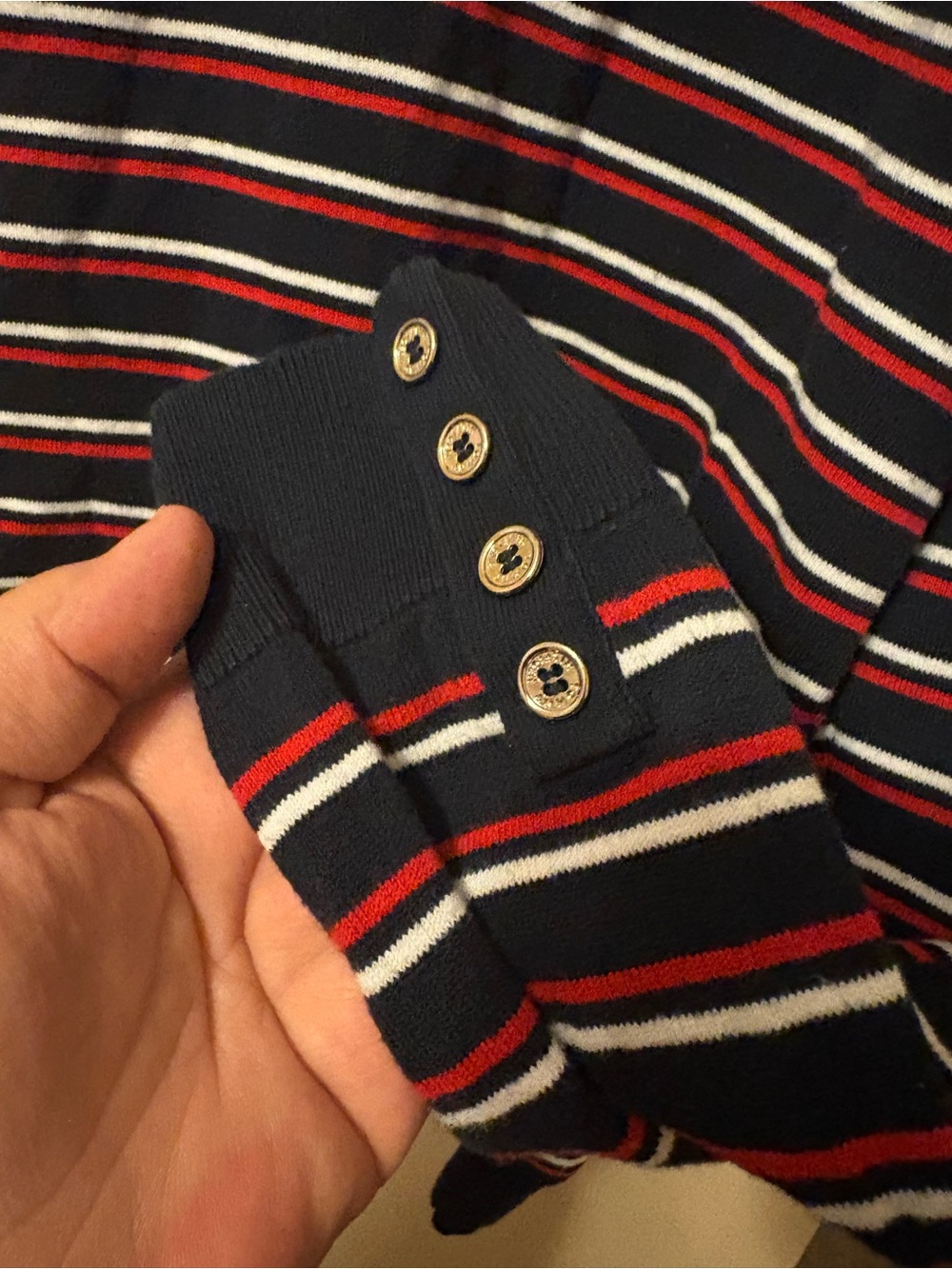 Tommy Hilfiger Navy Turtleneck Sweater with Red and White Stripes - Picture 6 of 8